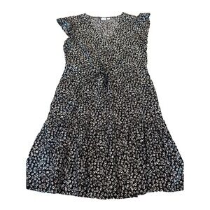 Gap V neck Rayon Ditsy Floral Cap Sleeve waist ties pockets Mini Dress Small